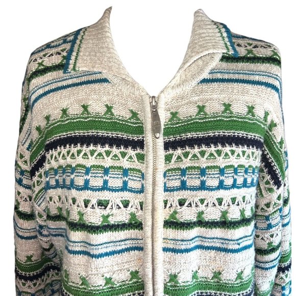 Vintage TM Sport by That's Me! Zip up Blue Green Beige Knit Cardigan Size Small - Picture 3 of 9